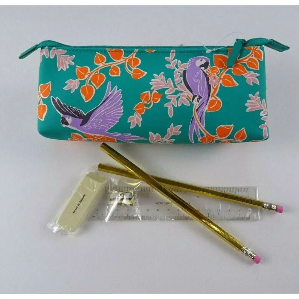 Kate Spade BIRD Party Pencil Case Pouch Ruler Eraser Sharpener Pencils 6-PC Set - Picture 9 of 11